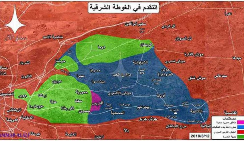 الجيش السوري يطوّق حرستا ويتقدم إلى القطاع الأوسط للغوطة
