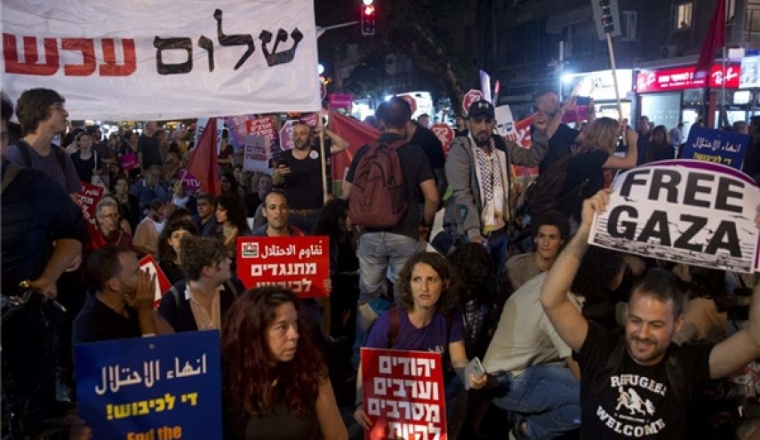 تظاهرات ساکنین تل‌آویو در اعتراض به کشتار مردم غزه