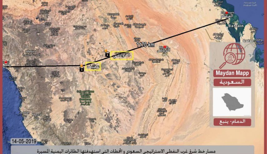 نقشه ایستگاه های مورد حمله پهپادهای یمنی