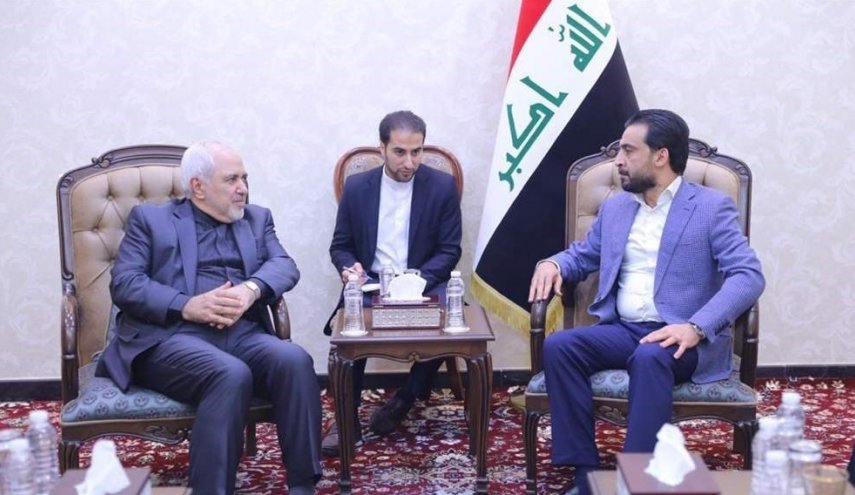دیدار ظریف با حلبوسی؛ تاکید رئیس پارلمان عراق بر حفظ روابط با ایران
