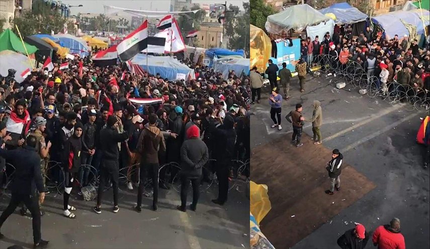 ساحة التحرير.. متظاهرون سلميون يغلقون جسر الجمهورية