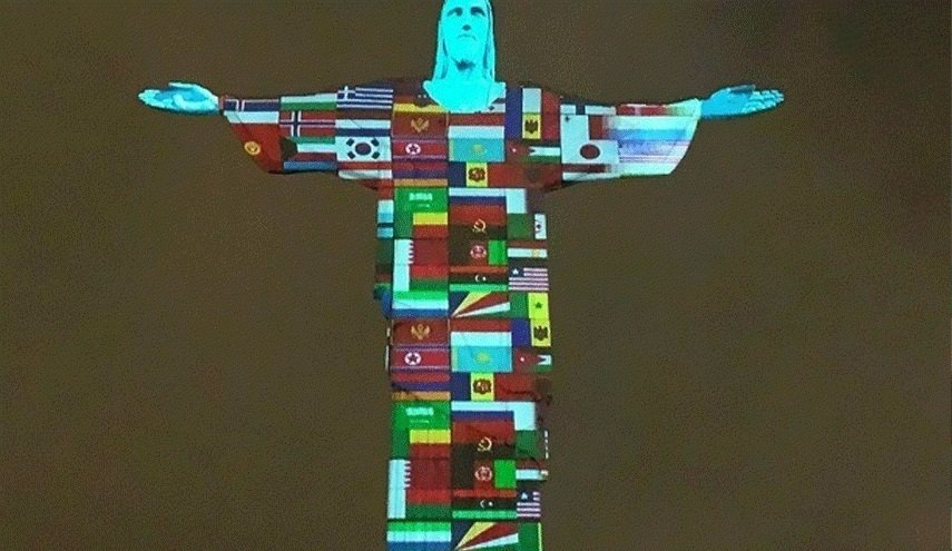 مجسمه مسیح در رنگ پرچم کشورهای درگیر کرونا