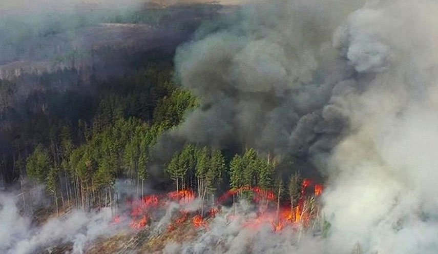آتش سوزی عمدی و گسترده جنگل های اطراف چرنوبیل در اوکراین