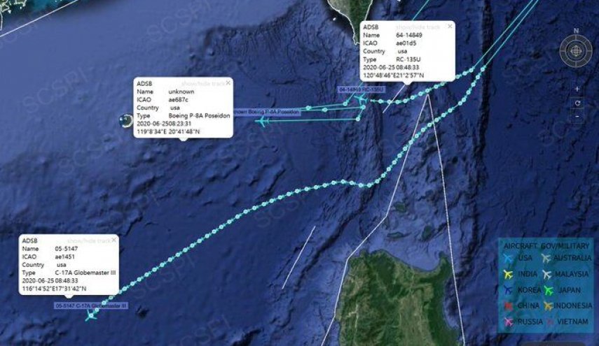 پرواز هواپیماهای آمریکا بر فراز دریای چین جنوبی