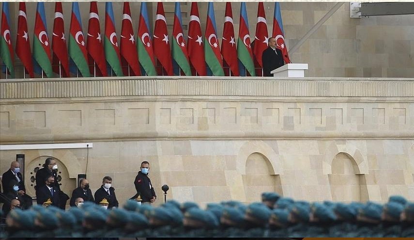 رژه پیروزی در باکو | اردوغان: جنگ آذربایجان با ارمنستان تمام نشده است/ علی اف: قره‌باغ متعلق به آذربایجان است