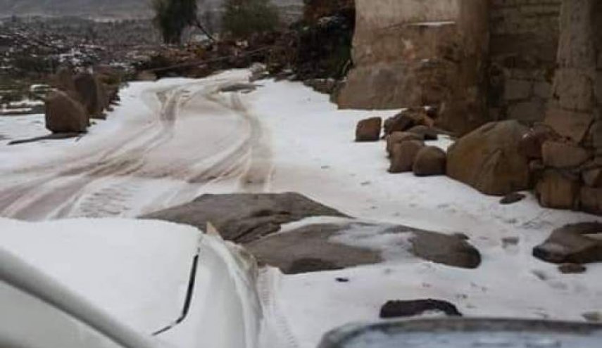 شاهد/لاول مرة منذ أكثر من نصف قرن.. تساقط الثلوج في اليمن