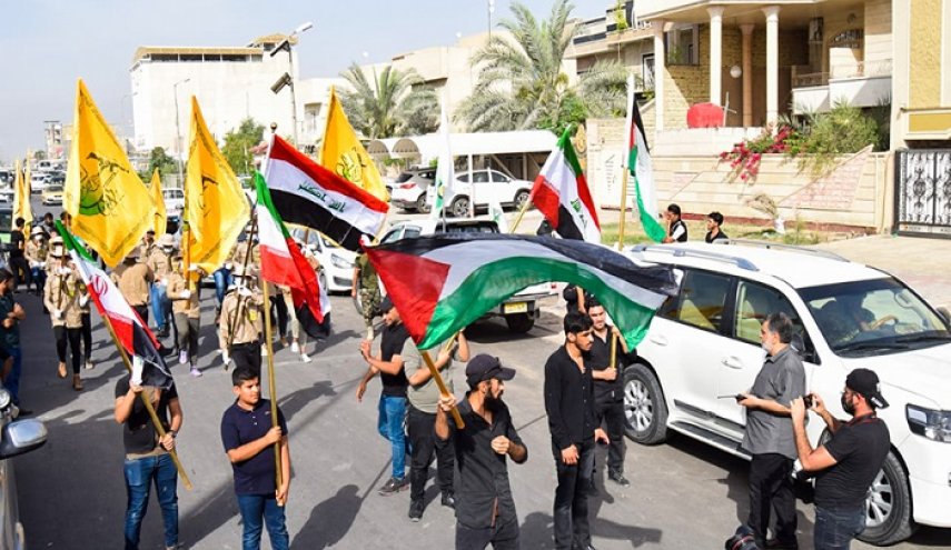 نُجَباء در سراسر عراق پرچم حمایت از فلسطین را بالا برد +تصاویر