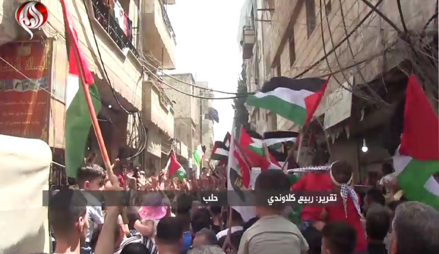 شادمانی مردم حلب از پیروزی مقاومت در فلسطین
