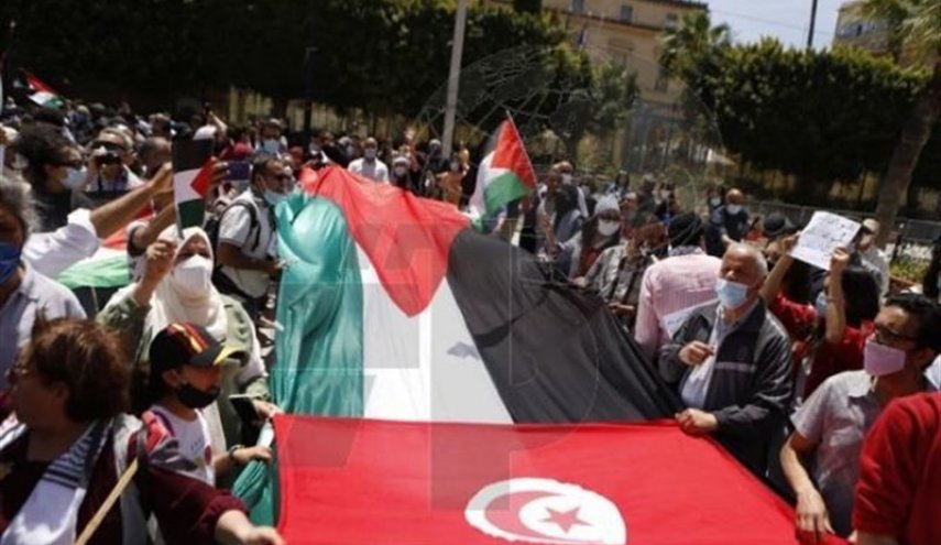 تجمع مردم تونس مقابل سفارت آمریکا در حمایت از فلسطین و مقاومت
