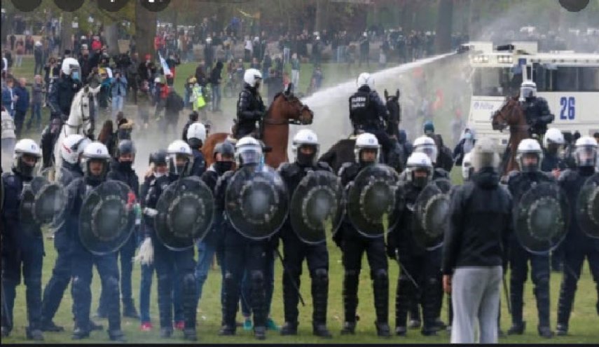 درگیری پلیس بلژیک با معترضان به محدودیت‌های کرونایی
