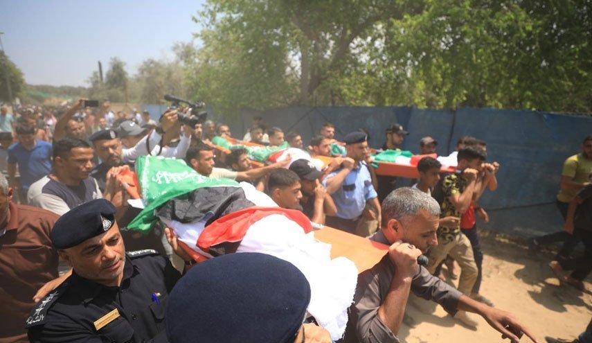 مراسم تشییع پیکر ۴ شهید فلسطینی در نوار غزه
