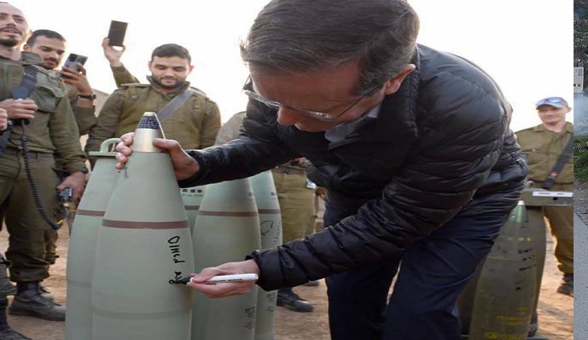 'هرتسوغ' يدعم جنود الاحتياط بتدوينه عبارة على صاروخ مُعد لقصف غزة
