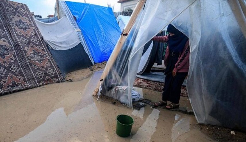 چادرهای آوارگان فلسطینی در محاصره آب باران
