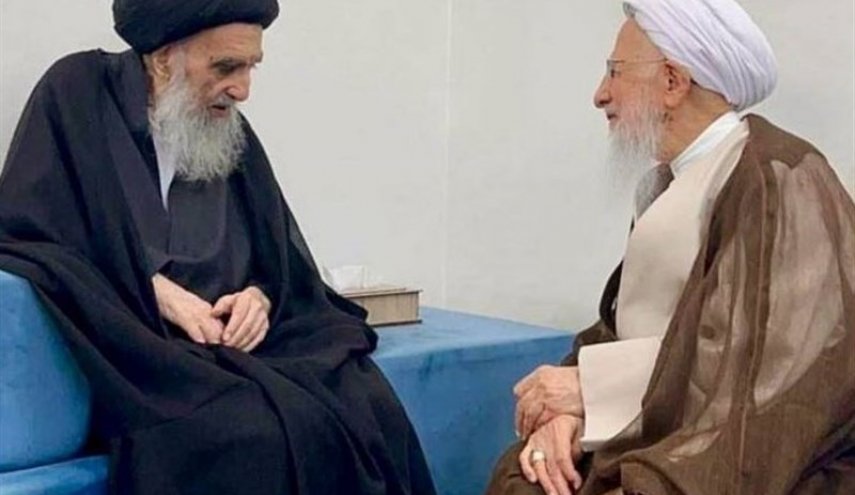 دیدار آیت‌الله جوادی آملی با آیت‌الله سیستانی در نجف اشرف