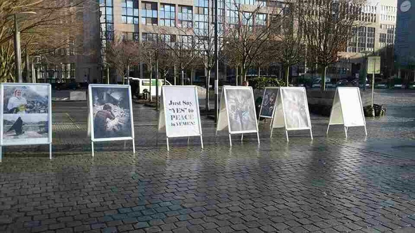 بالصور.. وقفة تضامنية أمام البرلمان الاوروربي في بروكسل للتنديد بجرائم العدوان على اليمن